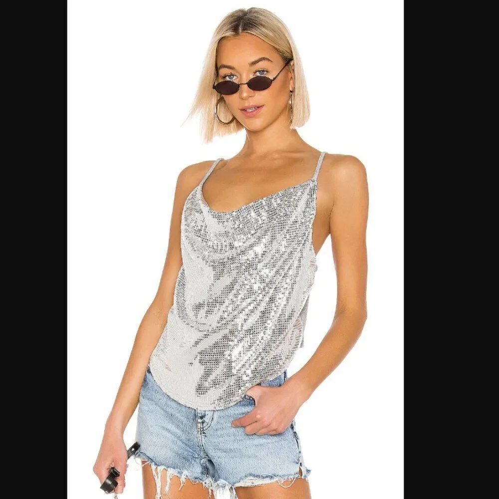 NWT Revolve x Kendall + Kylie Sequin Handkerchief Top in Heather Grey | size S